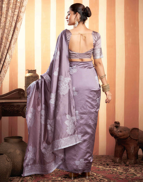 Sudathi Dusty Mauve Woven Banarasi Silk Saree