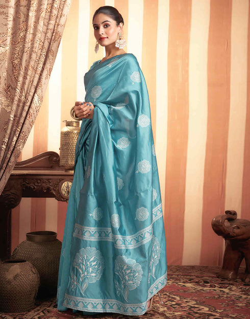 Sudathi Blue Woven Banarasi Silk Saree