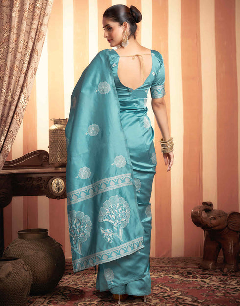 Sudathi Blue Woven Banarasi Silk Saree