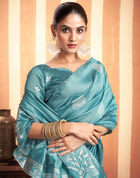 Sudathi Blue Woven Banarasi Silk Saree