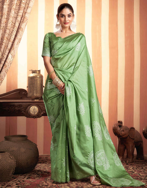 Sudathi Pista Green Woven Banarasi Silk Saree