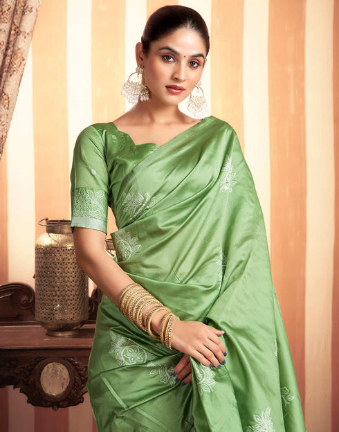 Sudathi Pista Green Woven Banarasi Silk Saree