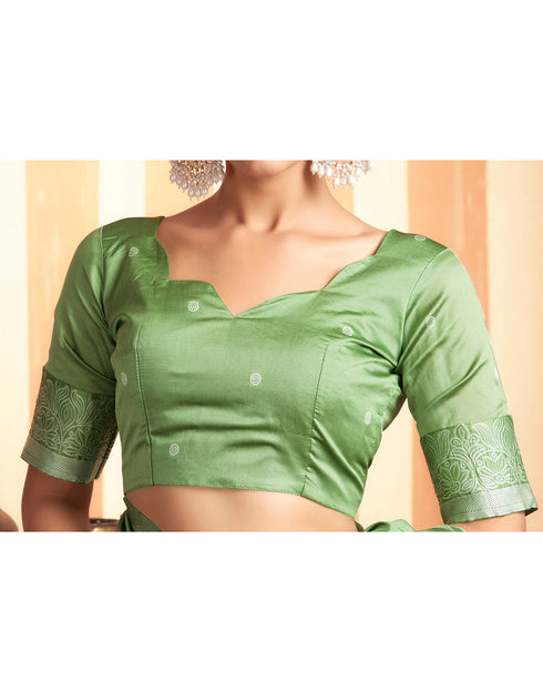 Sudathi Pista Green Woven Banarasi Silk Saree
