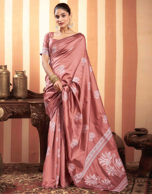 Sudathi Dusty Rose Pink Woven Banarasi Silk Saree