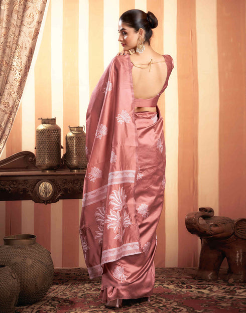 Sudathi Dusty Rose Pink Woven Banarasi Silk Saree