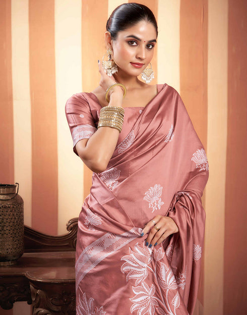Sudathi Dusty Rose Pink Woven Banarasi Silk Saree