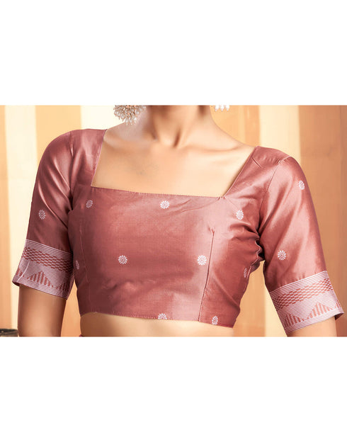 Sudathi Dusty Rose Pink Woven Banarasi Silk Saree