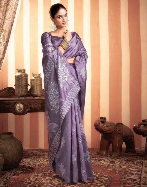 Sudathi Dusty Purple Woven Banarasi Silk Saree