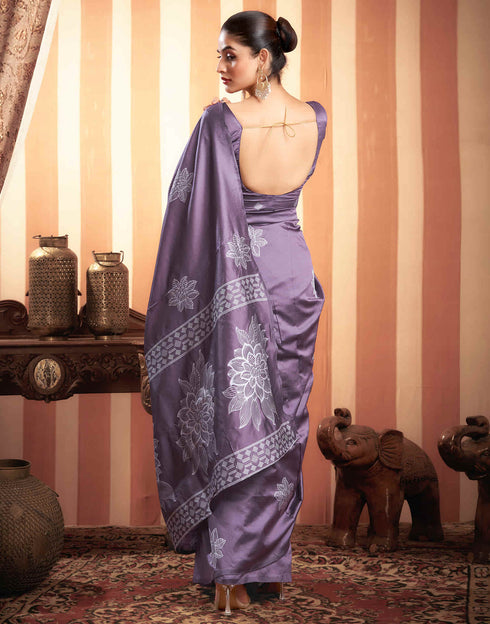 Sudathi Dusty Purple Woven Banarasi Silk Saree