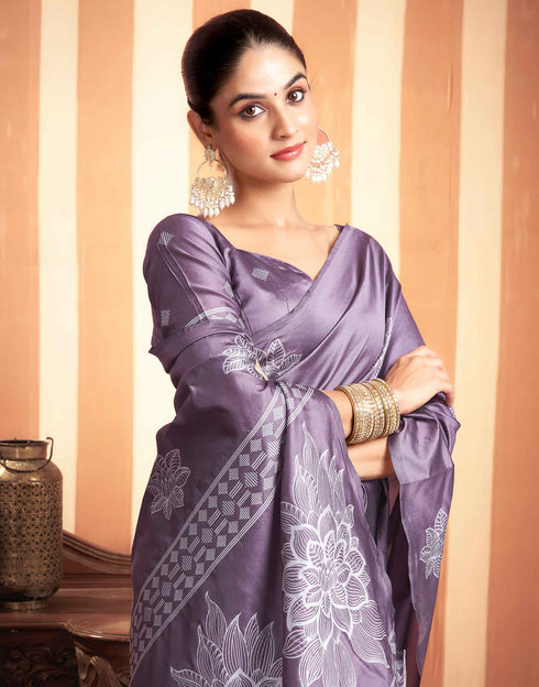 Sudathi Dusty Purple Woven Banarasi Silk Saree