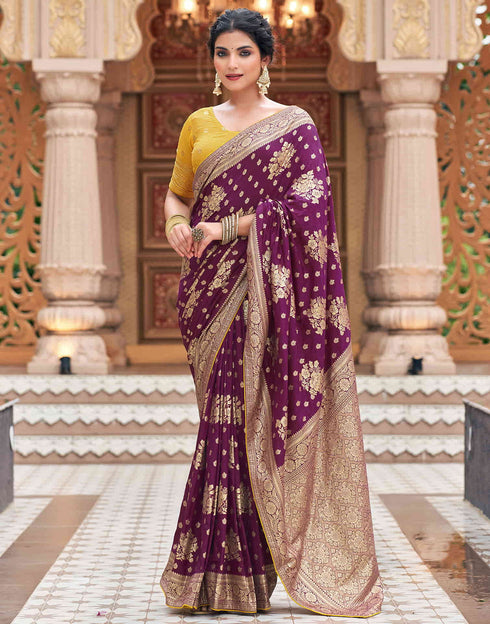 Sudathi Wine Woven Banarasi Silk Saree