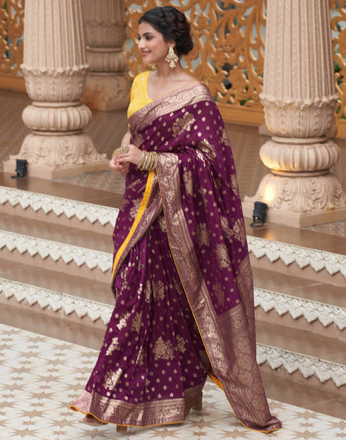 Sudathi Wine Woven Banarasi Silk Saree