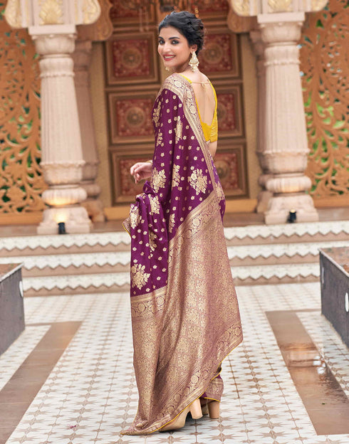 Sudathi Wine Woven Banarasi Silk Saree