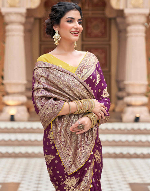 Sudathi Wine Woven Banarasi Silk Saree