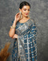 Sudathi Rama Blue Woven Banarasi Cotton Saree