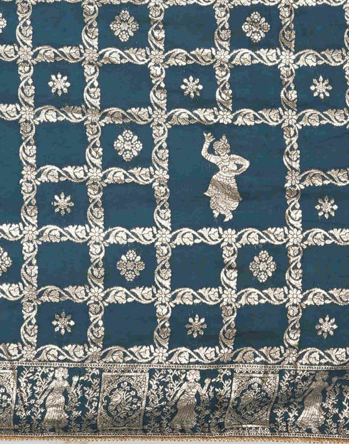 Sudathi Rama Blue Woven Banarasi Cotton Saree