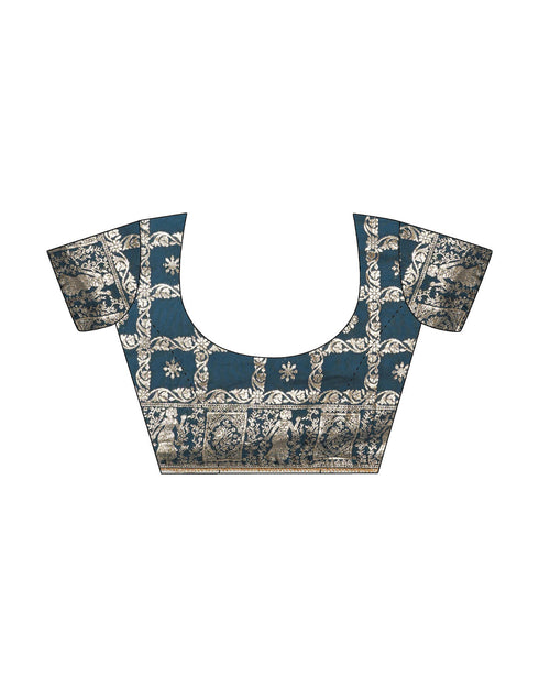 Sudathi Rama Blue Woven Banarasi Cotton Saree