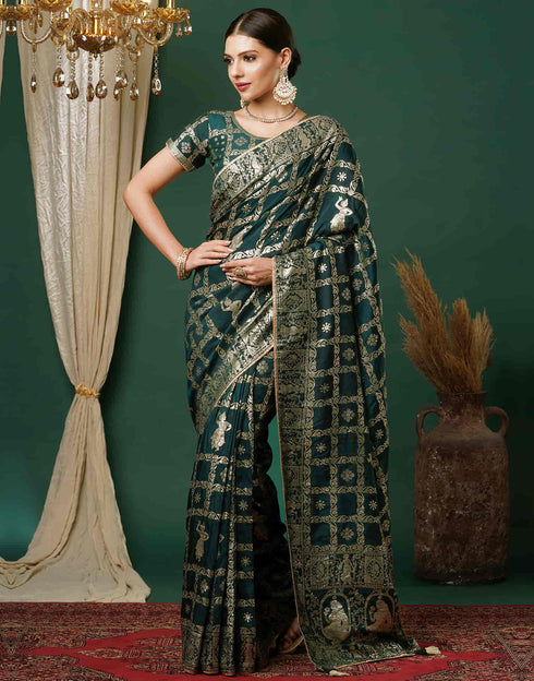 Sudathi Dark Green Woven Banarasi Cotton Saree