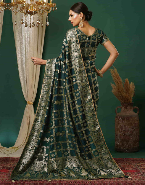 Sudathi Dark Green Woven Banarasi Cotton Saree