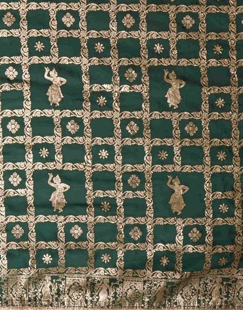 Sudathi Dark Green Woven Banarasi Cotton Saree