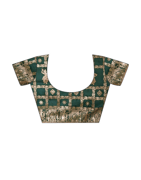 Sudathi Dark Green Woven Banarasi Cotton Saree