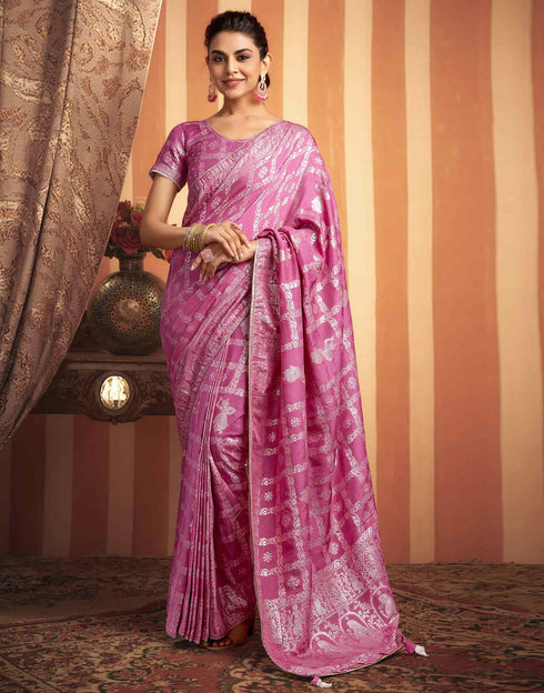 Sudathi Pink Woven Banarasi Cotton Saree