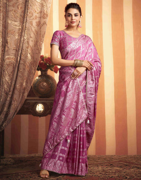 Sudathi Pink Woven Banarasi Cotton Saree