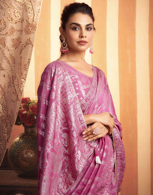 Sudathi Pink Woven Banarasi Cotton Saree