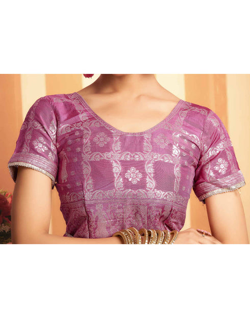 Sudathi Pink Woven Banarasi Cotton Saree