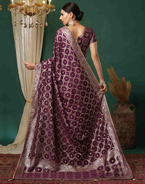 Sudathi Wine Woven Banarasi Cotton Saree