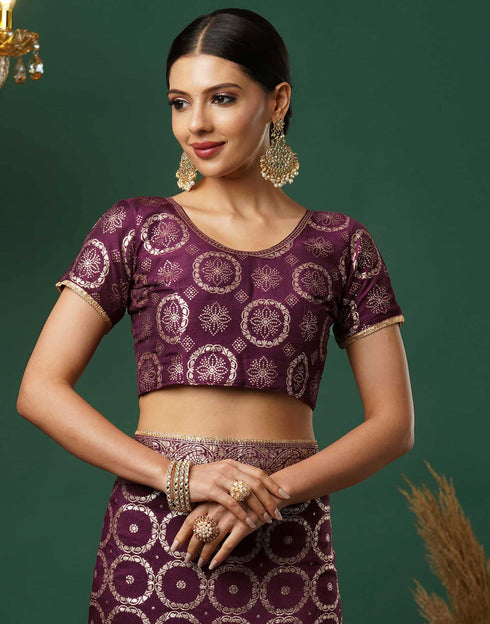 Sudathi Wine Woven Banarasi Cotton Saree