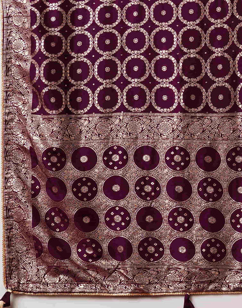 Sudathi Wine Woven Banarasi Cotton Saree