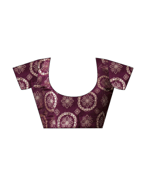 Sudathi Wine Woven Banarasi Cotton Saree