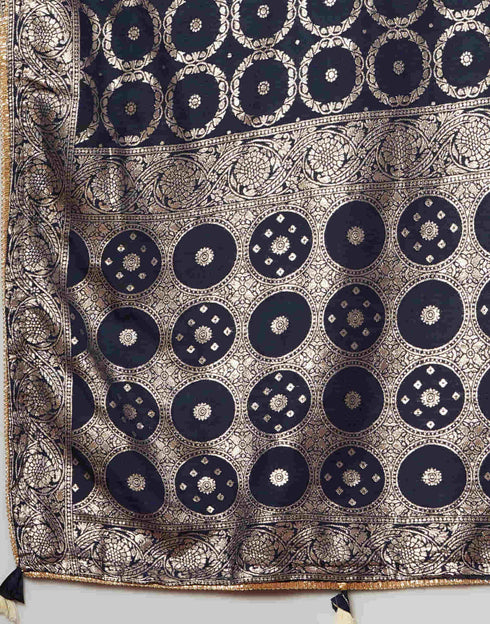 Sudathi Navy Blue Woven Banarasi Cotton Saree