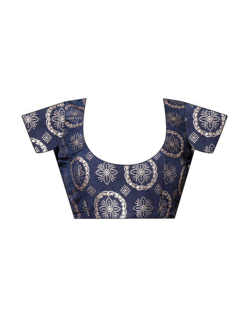 Sudathi Navy Blue Woven Banarasi Cotton Saree