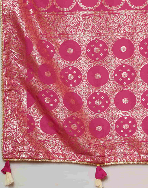 Sudathi Bright Pink Woven Banarasi Cotton Saree