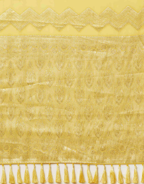 Sudathi Yellow Woven Banarasi Georgette Saree