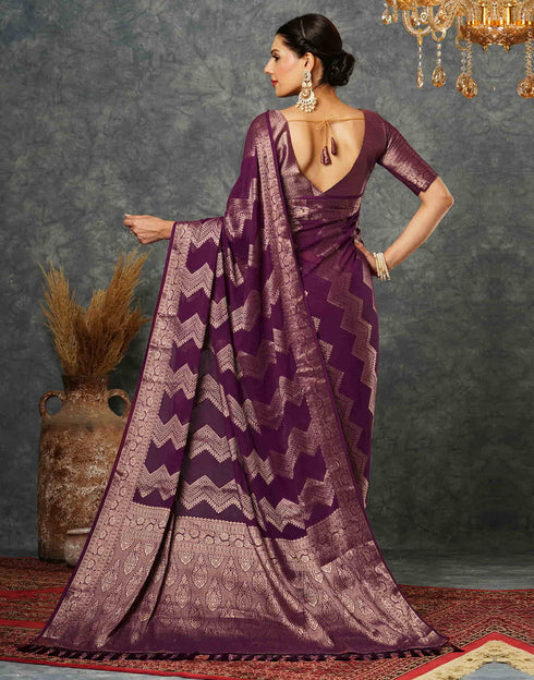 Sudathi Wine Woven Banarasi Georgette Saree