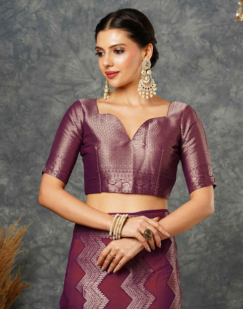 Sudathi Wine Woven Banarasi Georgette Saree