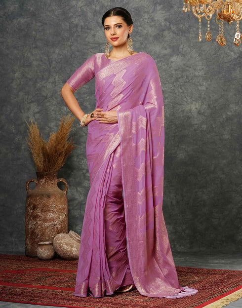 Sudathi Light Purple Woven Banarasi Georgette Saree