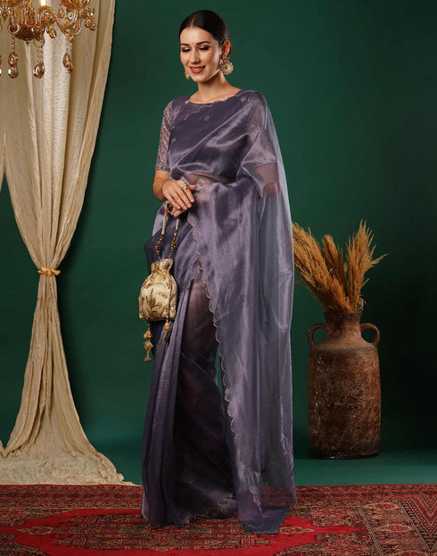 Sudathi Mauve Embroidery Plain Net Saree