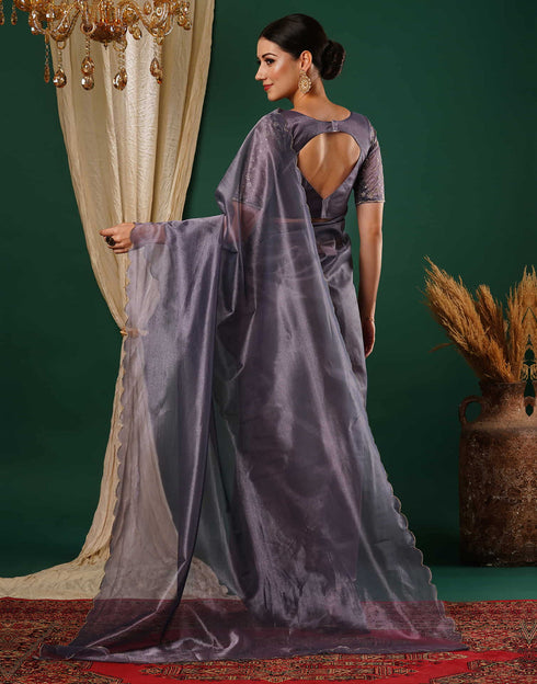 Sudathi Mauve Embroidery Plain Net Saree