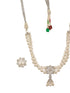 White Rhodium Cubic Zirconia 2 Layered Pearl Beaded Statement Necklace Jewellery Set
