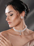 White Rhodium Cubic Zirconia 2 Layered Pearl Beaded Statement Necklace Jewellery Set