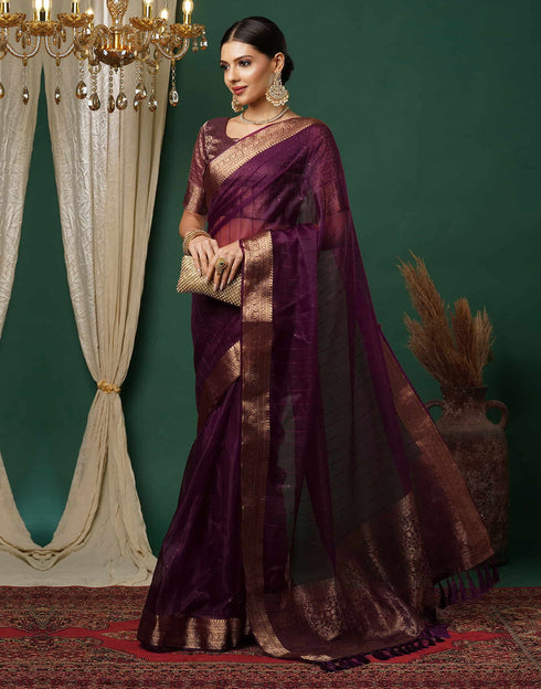 Sudathi Wine Woven Organza Saree
