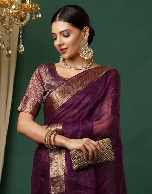 Sudathi Wine Woven Organza Saree