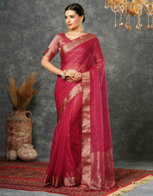 Sudathi Rani Pink Woven Organza Saree