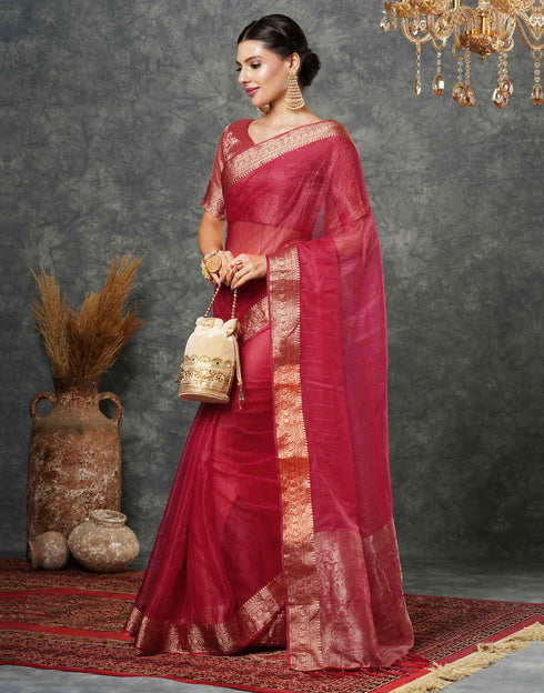 Sudathi Rani Pink Woven Organza Saree