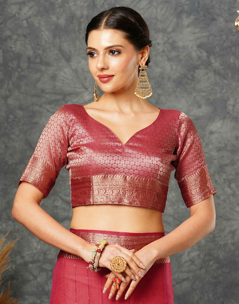 Sudathi Rani Pink Woven Organza Saree