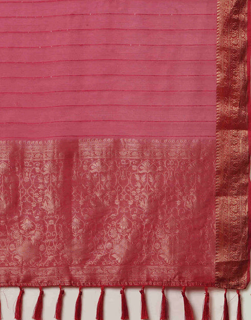 Sudathi Rani Pink Woven Organza Saree